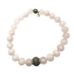 Heidi Daus Pink Rose Quartz Crystal Bronze Tone Statement Necklace